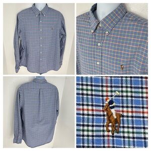 Ralph Lauren Blue Tattersall Check Shirt Size XL Pony Long Sleeve Preppy‎ Office